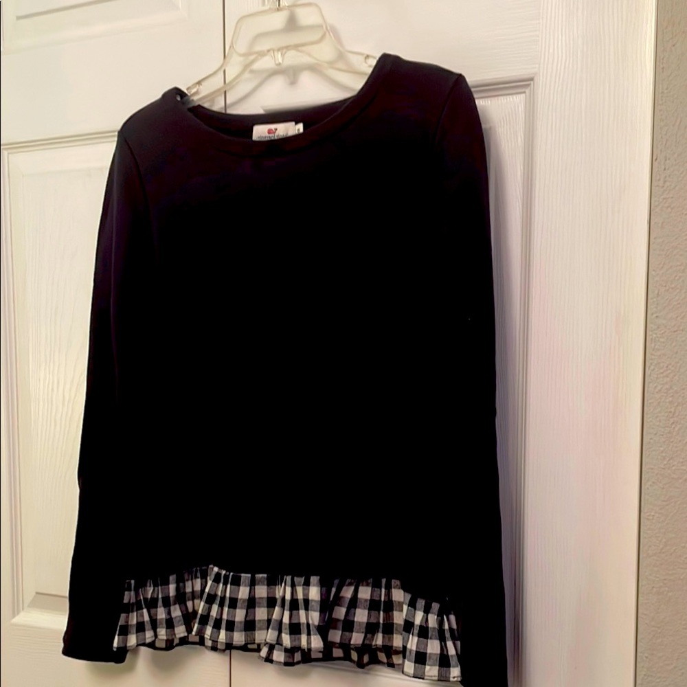 Vineyard Vines Dark Blue Sweatshirt with Buffalo Plaid Ruffle Hem